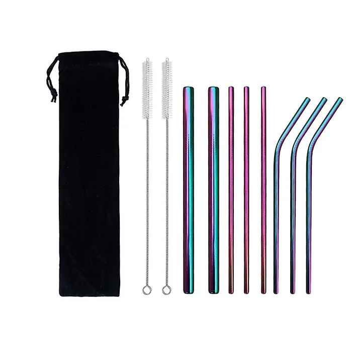 304 stainless steel straw rose gold 8pcs with straw cleaning brush