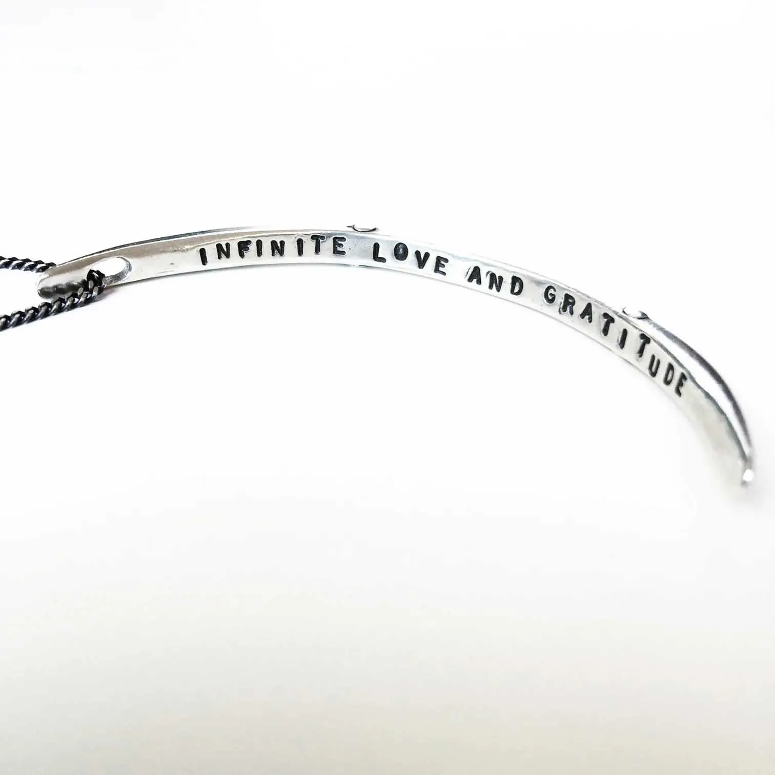 Crescent Moon Infinite Love & Gratitude Necklace in Silver