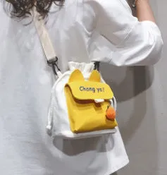 DUNNMALL INS Japanese Canvas Messenger Bag  New Fresh Cute Internet Celebrity Student Drawstring Bucket Shoulder Bag for Women