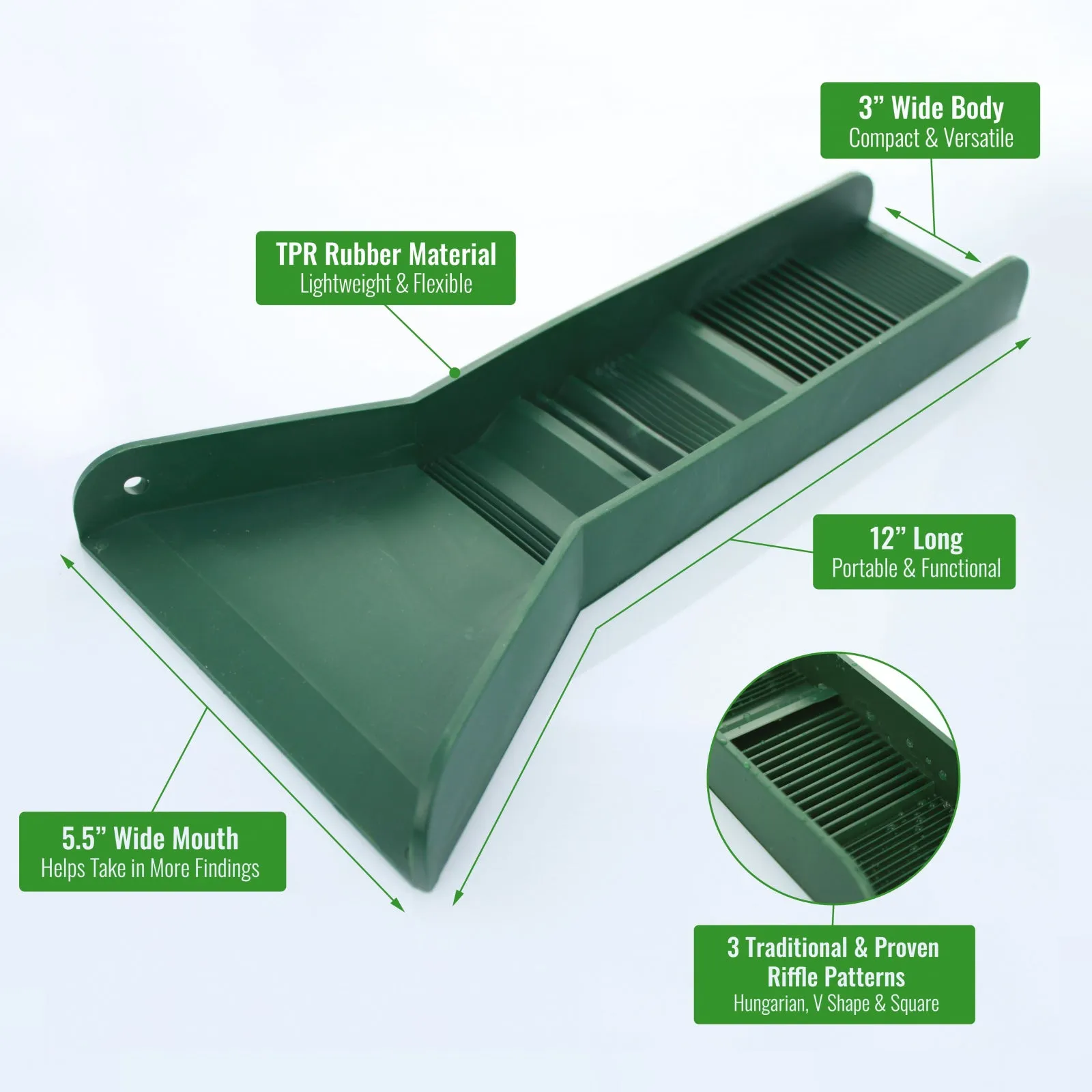 Mini Portable 3 Riffle Rubber Sluice Box Gold Prospecting Equipment, 12 Inch