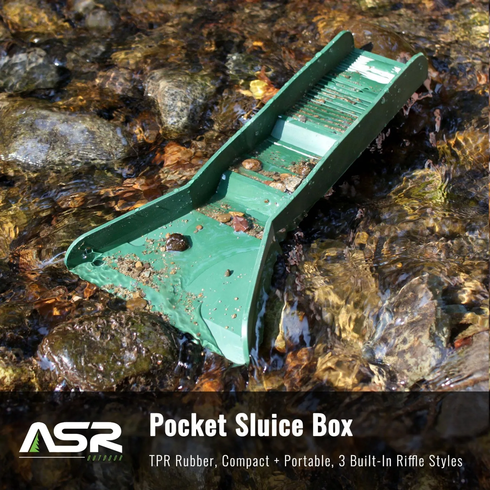 Mini Portable 3 Riffle Rubber Sluice Box Gold Prospecting Equipment, 12 Inch
